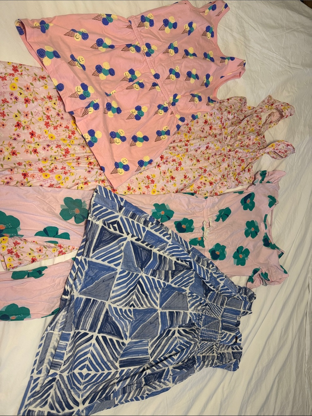 Tea Collection summer bundle of dress, short romper, and 2 long rompers